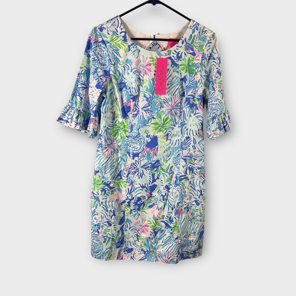 NWT Lilly Pulitzer Fiesta Stretch Dress In Coastal‎ Blue Lion Around Womens Sz 8
